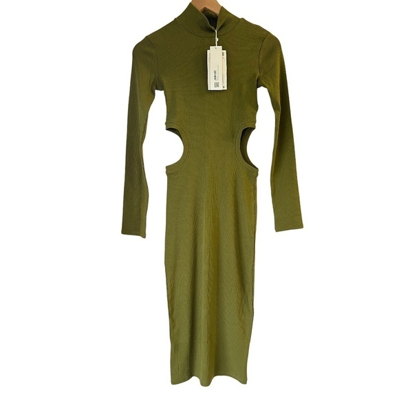 Zara Ribbed cut out long sleeve mock neck midi dress - Picture 4 of 7